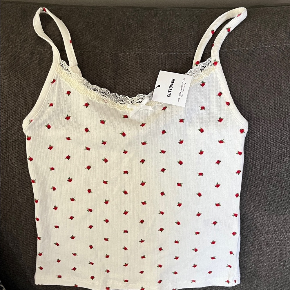 Cotton On White and Red Tank Top